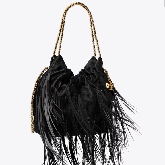 Authentic NEW $798 TORY BURCH MINI FLEMING FEATHER HOBO ,SHOULDER BAG - Picture 1 of 12